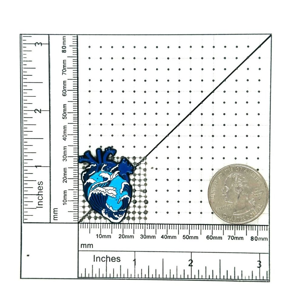 💙Enamel Pin Sea Wave Anatomical Heart Art Metal Ocean Waves Marine Brooch Blue - Picture 6 of 6